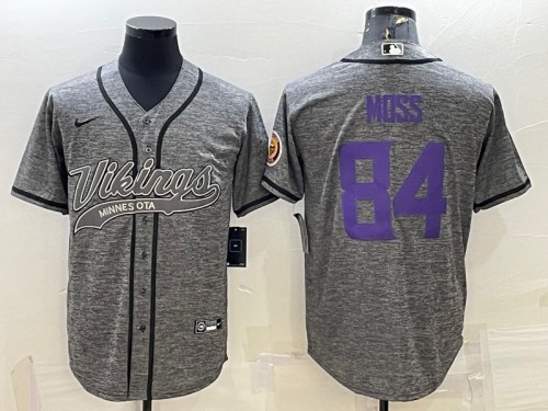 Men's Minnesota Vikings #84 Randy Moss Gray With Patch Cool Base Stitched Baseball Jersey